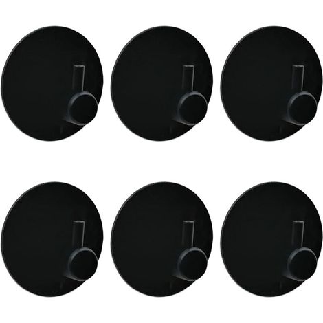 Lot de 6 crochets adhésifs noirs pour salle de bain, très résistants et imperméables, sans perçage, en acier inoxydable, accessoires de cuisine et de salle de bain avec coussinets adhésifs extra (1/5)