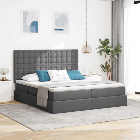 Cama con almacenamiento Gris oscuro 200 x 200 cm Tela