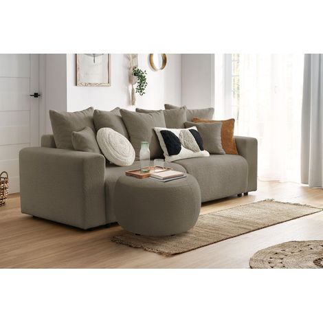 BOBOCHIC - Pouf ENVY rond tissu bouclette doux Marron (1/5)