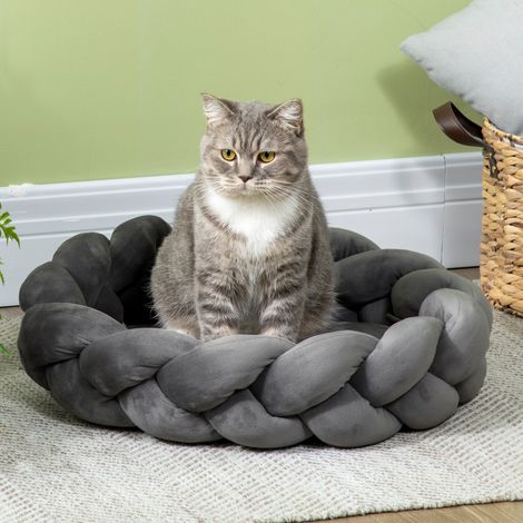 Petit panier pour chien, lavable, avec coussin séparé et corde en coton, 55 x 55 x 14 cm, gris (1/5)