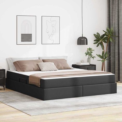 Lit avec rangement et matelas avec stockage 2 pc Noir Cuir (1/5)