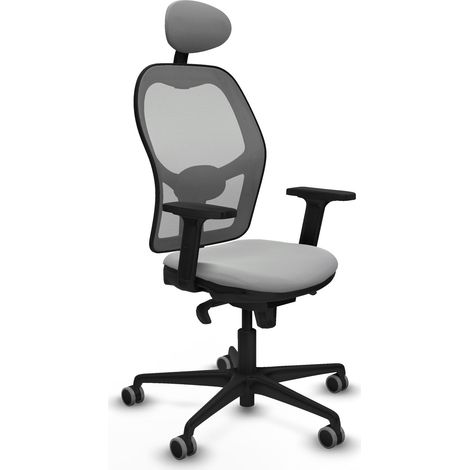Jorquera sincro malla gris similpiel gris claro brazos 2D base nailon cabecero fijo ruedas 65mm engomada (1/5)