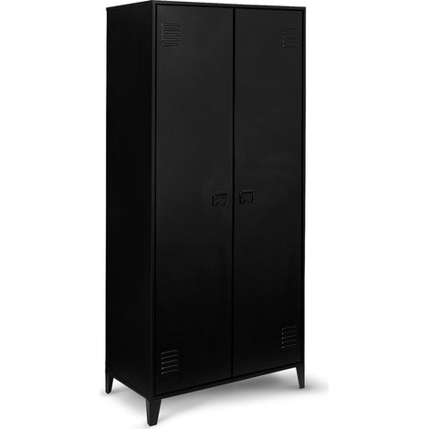 Idmarket – Armoire vestiaire penderie 2 portes métal noir – Longueur 76 cm – Hauteur 165 cm – Style industriel – Étagère intérieure 24 cm