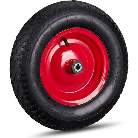 brouette 120 kg, Roue de Rechange axe, Caoutchouc essieu 4.80 4.00-8, 3 adaptateurs, Noir-Rouge (1/5)