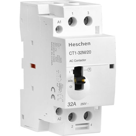 CT1-32M/20 Home Modular AC Contactor, 32 A, 2 Pole, 2NO, Two Normally Open, 220 VAC Coils, 35 mm DIN Rail Mount, with Manual Control Switch (1/5)