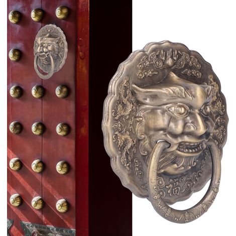 Heurtoir de porte double face de style antique chinois, poignée de porte en forme de tête d'animal, anneau de traction en cuivre pour porte en bois à deux vantaux (1/5)
