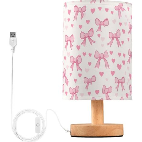 Kcldeci Lampe de chevet avec nœuds roses et cœurs pour chambre à (1/5)