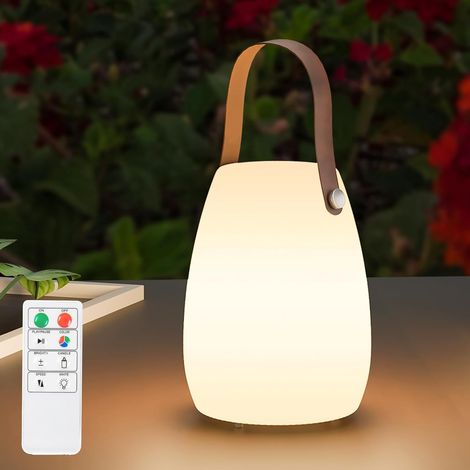 Lampe de table LED extérieur 1 pièces avec Télécommande Blanc chaud 8 couleurs Intensité variable Lampe de Table sans fil étanche IP44 pour votre maison et jardin (Cuir,petit) (1/5)