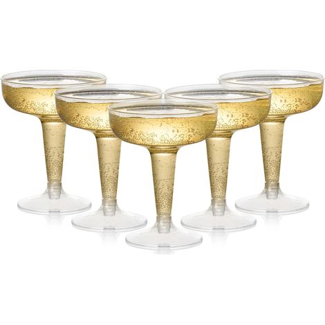 24 Verres Coupés en Plastique Premium (120ml) - Verres Solides et Réutilisables pour Cocktail, Martini, Champagne, Margarita, Vin - pour Mariages, Anniversaires, Fêtes (1/5)