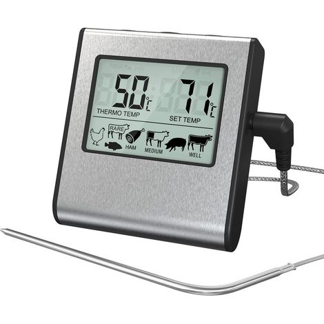 Thermomètre numérique de cuisine à viande avec grand écran LCD pour fumoir, four, gril de cuisine, thermomètre avec minuterie et sonde de température en acier inoxydable (1/5)