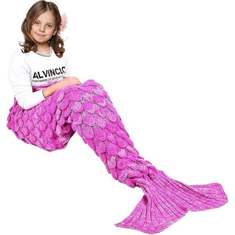 Couverture queue de sirène portable, 140 x 70 cm, rose foncé, couverture chaude toutes saisons pour lit, canapé, salon, sac de couchage pour enfants, écailles de poisson (1/5)