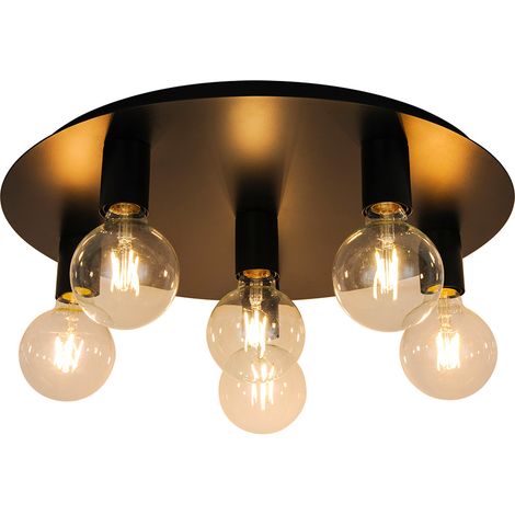 Plafonnier design Lina 6 ampoules métal noir compatible LED (1/3)