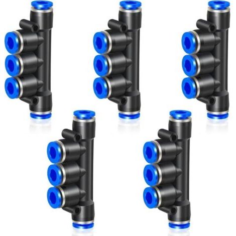BUNTHAUS 5pcs 8mm tube de carte diamètre extérieur connexion Push in 5 voies en plastique à libération rapide manifold Connecteur de manchon de carte
