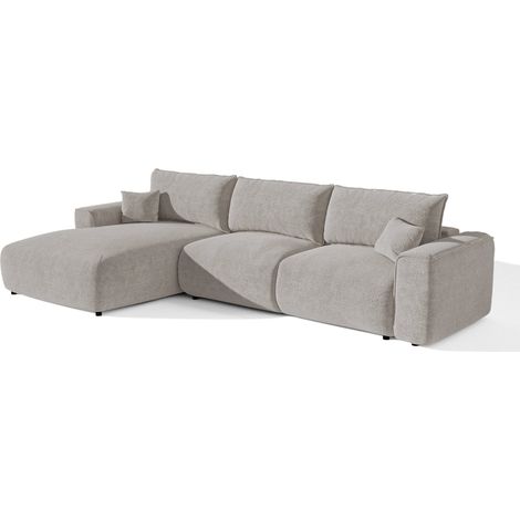 Canapé d'angle gauche convertible express 5 places en tissu bouclette gris clair COMO (1/5)