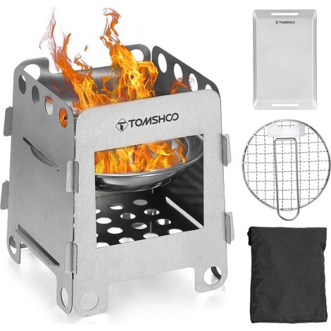 Poêle à bois de camping extérieur avec barbecue, poêle à bois portable, brûleur à bois avec support pour barbecue, chauffage d'appoint pour bois de chauffage, réchauds de cuisine portables (1/5)