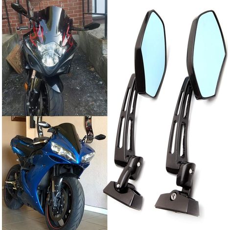 Motorrad Rückspiegel Set CNC Aluminium mit blauem Glas für Sportbikes (1/5)