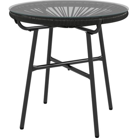 Tavolino da esterno stile boho in rattan PE e vetro temperato nero 50 x 50 x 50 cm (1/5)