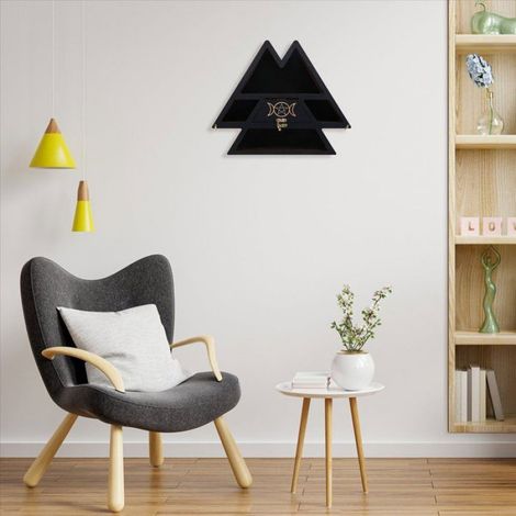 Étagère Murale en Bois Pyramide, Présentoir en Cristal, Étagère Flottante pour Décoration de Salon (1/5)