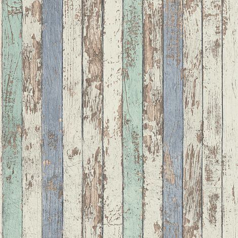 A.S. Creations – Papier peint vinyle trompe l'oeil bleu – Motif bois – Lessivable et brossable – Raccord libre – 190g/m2