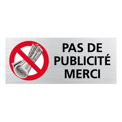 Plaque Boîte aux Lettres STOP Pas de Publicité Merci – Adhésive Aspect Alu Brossé – 60×25 mm (1/4)