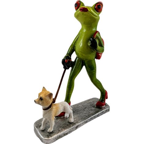 Figur von Frau Frosch mit einem angeleinten Hund (1/3)
