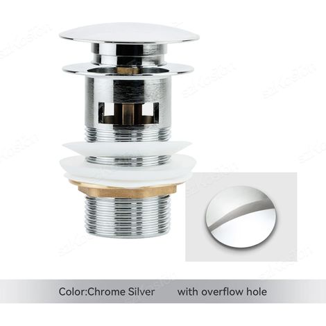 (Chrome Silver Hole)Gold Pop Up Drain Button Bathroom Sink Plug Drainer Siphon Waste Stopper Wash Basin Faucet Accessory Washbasin Pipe Black (1/4)