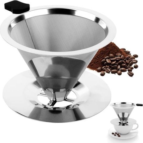 Filtro per caffè in acciaio inox, riutilizzabile, 800 mesh, senza carta, lunga durata, riutilizzabile, facile da pulire, per la preparazione manuale del caffè, filtro per caffè (1/5)