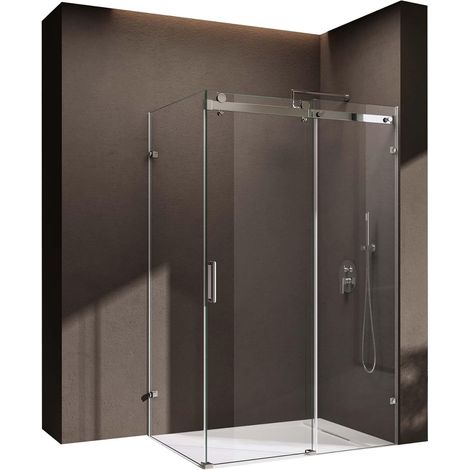 doporro Eck-Duschkabine Eckdusche Ravenna17-2 100x100x195cm Duschabtrennung mit Schiebetür ESG-Sicherheitsglas Klarglas 4-Punktbefestigung inkl. beidseitiger Easy-Clean-Beschichtung (1/5)