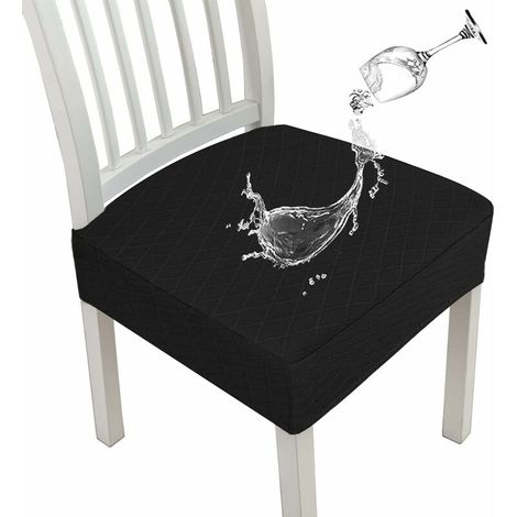 Housses de chaises imperméables à motif losanges pour chaises de salle à manger, housses extensibles pour chaises de cuisine, housses de coussins d'assise (noir, 2 pièces) (1/5)