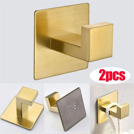 Self-adhesive bathroom towel holder without drilling with gold hook Premium wall mounted holder 60cm Brushed stainless steel kitchen