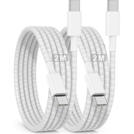 Câble USB C vers USB C 2M, 2Pack 60W Cable USB C Apple iPhone 16 15 Charge Rapide, Type C Cordon de Données en Nylon 12.9 inch (1/4)