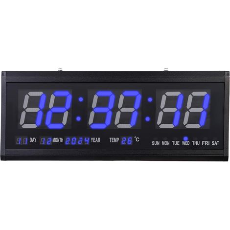Orologio digitale da parete a LED, orologio per anziani, sveglia, soggiorno, display a LED con data e indicatore della temperatura