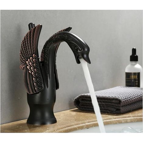 Gold Luxe Salle de Bain Robinet Vintage Copper Swan Swan Style Personnalité Fashion Mixe Mixe Chaude et Froide Robinet de Bassin Noir(Short Black Bronze) (1/5)