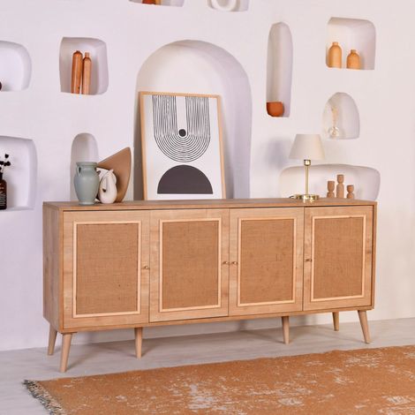 Credenza Mascali, Madia Apertura Battente, 4 Ante, Chiusura Battente, 180x41x81h cm Marrone Rovere (1/5)