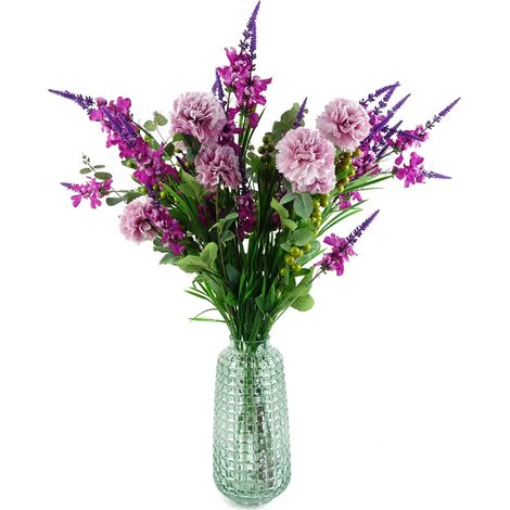80cm Artificial Pink Carnation and Larkspur Glass Vase (1/5)