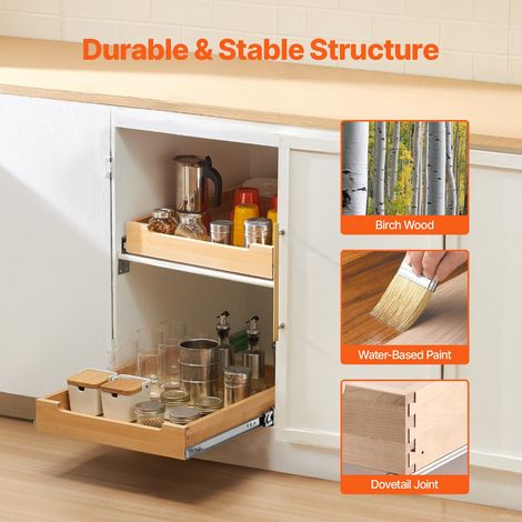 Organiseur d'armoire coulissant 432 x 533 mm, tiroir coulissant cuisine en bois, étagère coulissante à fermeture douce, assemblage… (1/5)