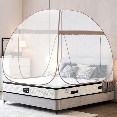 Free-to-install, foldable, full-bottom mosquito net with top square zipper, grey, 100195 cm (1/5)