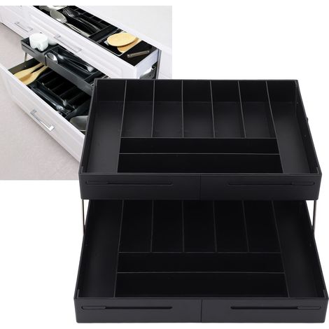 Bac de rangement bureau extensible multifonction Espace optimisé Durable noir Plastique résistant Organisateur de tiroir flexible (1/5)