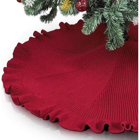 Jupe de sapin de Noël, grande jupe de sapin de Noël en tricot blanc de 48 pouces, tapis de jupe de sapin de Noël de luxe pour les décorations de fête de Noël (1/5)