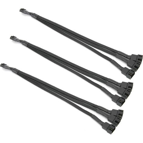 Lot de 3 séparateurs de câbles ventilateur PC, 1 vers 3 avec connecteurs 4 broches et 3 broches, gainés pour extension optimale