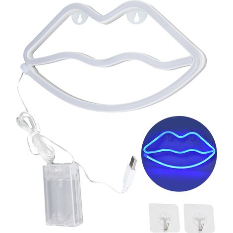 lumineuse LED néon en forme de lèvres bleue pour salon (1/4)