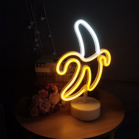 Lampe Néon Banane - Lumière Ambiante Décorative - Alimentation USB ou Piles - Pour Décoration Intérieure Fêtes et Maison - 1 Pièce (1/5)