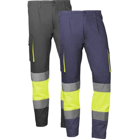 Juba Mykonos HV910 — Pantalón Alta Visibilidad Stretch Multibolsillos Clase 1  EN ISO 20471 Gris-AmarilloXXLXXL Gris-Amarillo