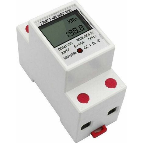 EDF-Einphasen-Energiezähler für DIN-Schiene, LCD-Digitalanzeige, 5–80 A, 220 V, 50 Hz, elektronischer Kilowattstundenzähler, Energieverbrauchsmonitor DDM15SC, weiß (1/3)