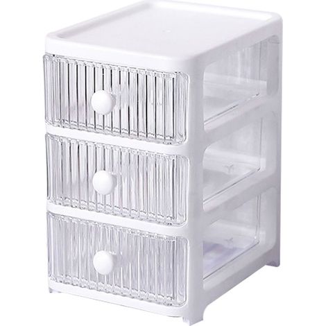 Boîte de Rangement Bureau Transparent 3 Tiroirs Empilable Plastique Organisateur Multifonctionnel pour Maison et Bureau Compact (1/5)