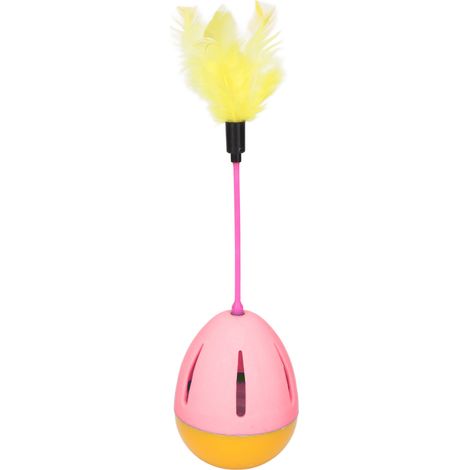 Jouet en plumes pour chat, couleurs vives, Rotation à 360 degrés, cloche intégrée, jouets interactifs pour chaton, rose et jaune (1/5)