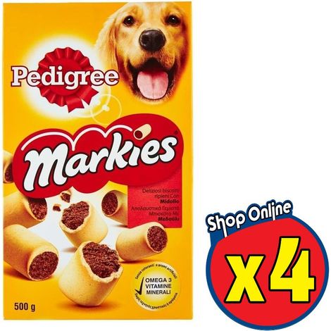 4 PEDIGREE BISCROK MARKIES SNACK BISCOTTI PER CANE RIPIENI CON MIDOLLO DA 500 GR (1/2)
