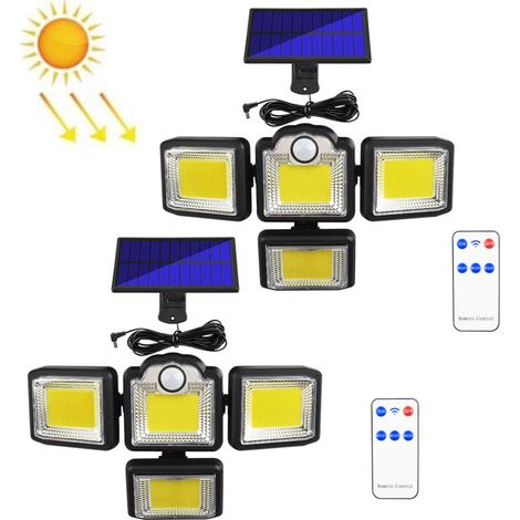 Applique murale à détection solaire, 2 pièces, étanche, pour l'extérieur, 192COB, lampadaire de jardin (1/5)