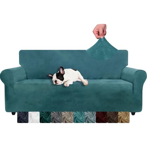 Housse de Canapé 3 Places en Velours, Housses de Canapé Extensible, Housses de Canapé Super Douces pour Chiens et Chats (3 Places,Paon Bleu) (1/5)