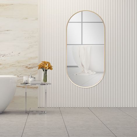 Specchio da Parete 'Corato' 40 x 80 cm Fissaggio Verticale/Orizzontale - color Oro [en.casa] (1/5)
